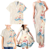 Beige Hawaii Lei Seashells Starfish Family Matching Tank Maxi Dress and Hawaiian Shirt Sandy Sylized - Polynesian Pride
