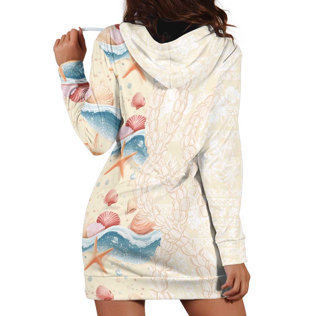 Beige Hawaii Lei Seashells Starfish Hoodie Dress Sandy Sylized - Polynesian Pride