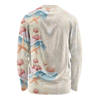 Beige Hawaii Lei Seashells Starfish Long Sleeve Shirt Sandy Sylized - Polynesian Pride