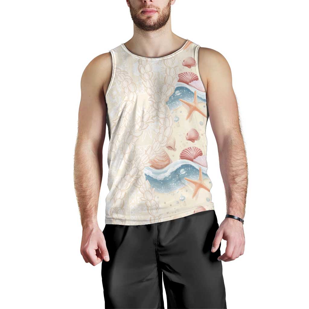 Beige Hawaii Lei Seashells Starfish Men Tank Top Sandy Sylized - Polynesian Pride