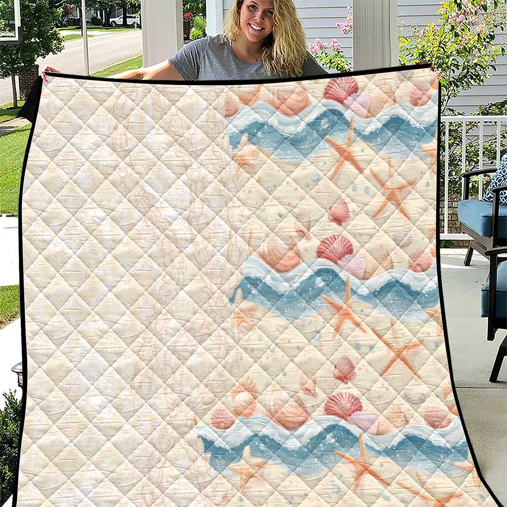 Beige Hawaii Lei Seashells Starfish Quilt Sandy Sylized - Polynesian Pride