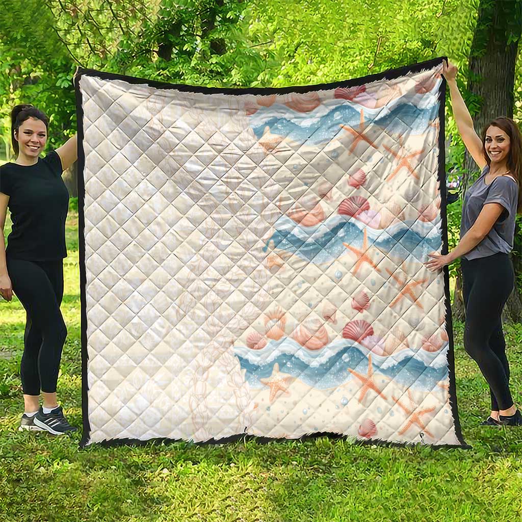 Beige Hawaii Lei Seashells Starfish Quilt Sandy Sylized - Polynesian Pride
