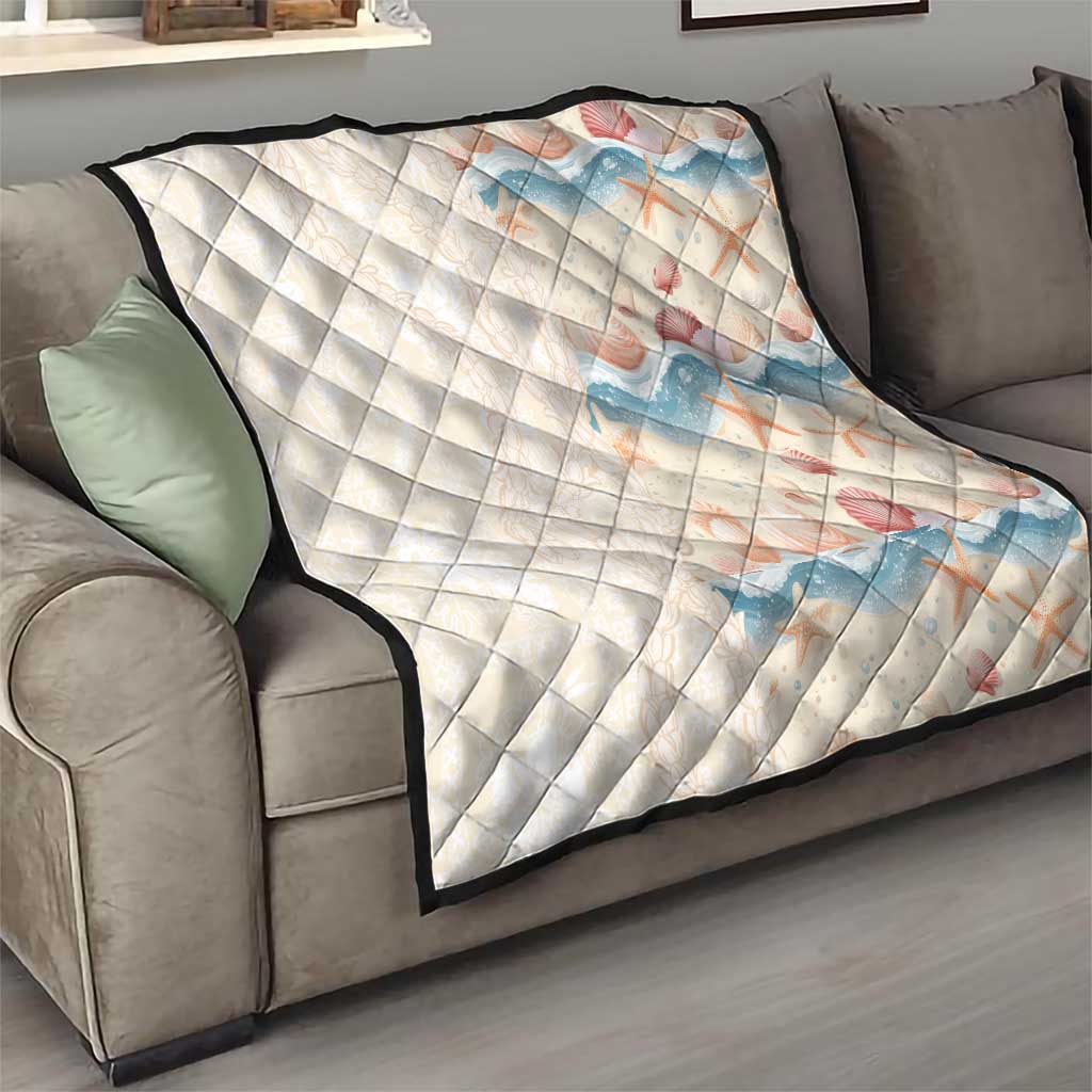 Beige Hawaii Lei Seashells Starfish Quilt Sandy Sylized - Polynesian Pride