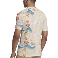 Beige Hawaii Lei Seashells Starfish Rugby Jersey Sandy Sylized - Polynesian Pride