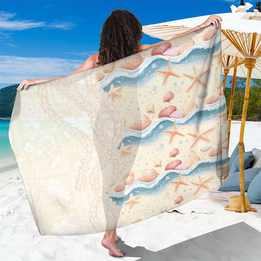 Beige Hawaii Lei Seashells Starfish Sarong Sandy Sylized - Polynesian Pride