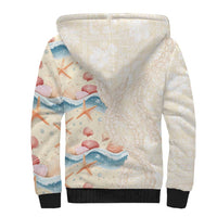 Beige Hawaii Lei Seashells Starfish Sherpa Hoodie Sandy Sylized - Polynesian Pride