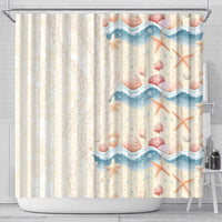 Beige Hawaii Lei Seashells Starfish Shower Curtain Sandy Sylized - Polynesian Pride