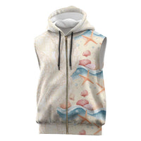 Beige Hawaii Lei Seashells Starfish Sleeveless Zip Hoodie Sandy Sylized - Polynesian Pride