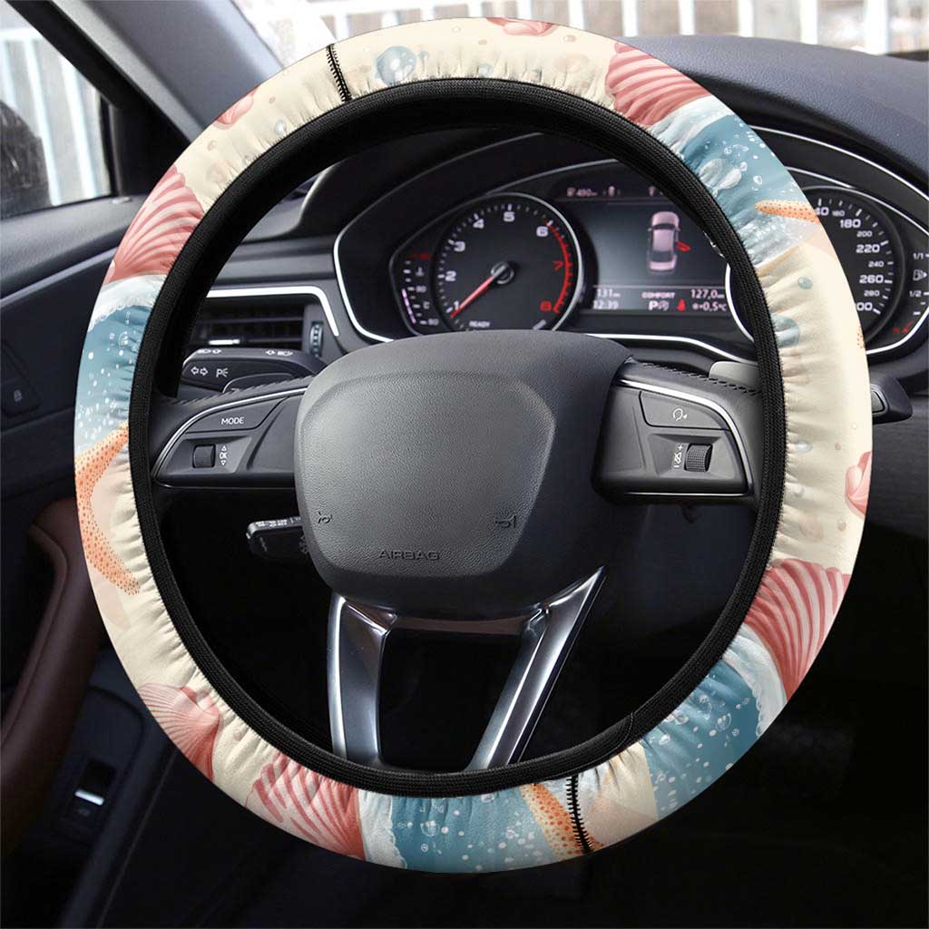 Beige Hawaii Lei Seashells Starfish Steering Wheel Cover Sandy Sylized - Polynesian Pride