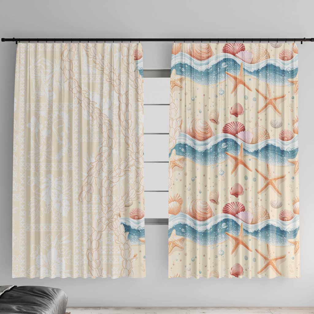 Beige Hawaii Lei Seashells Starfish Window Curtain Sandy Sylized - Polynesian Pride