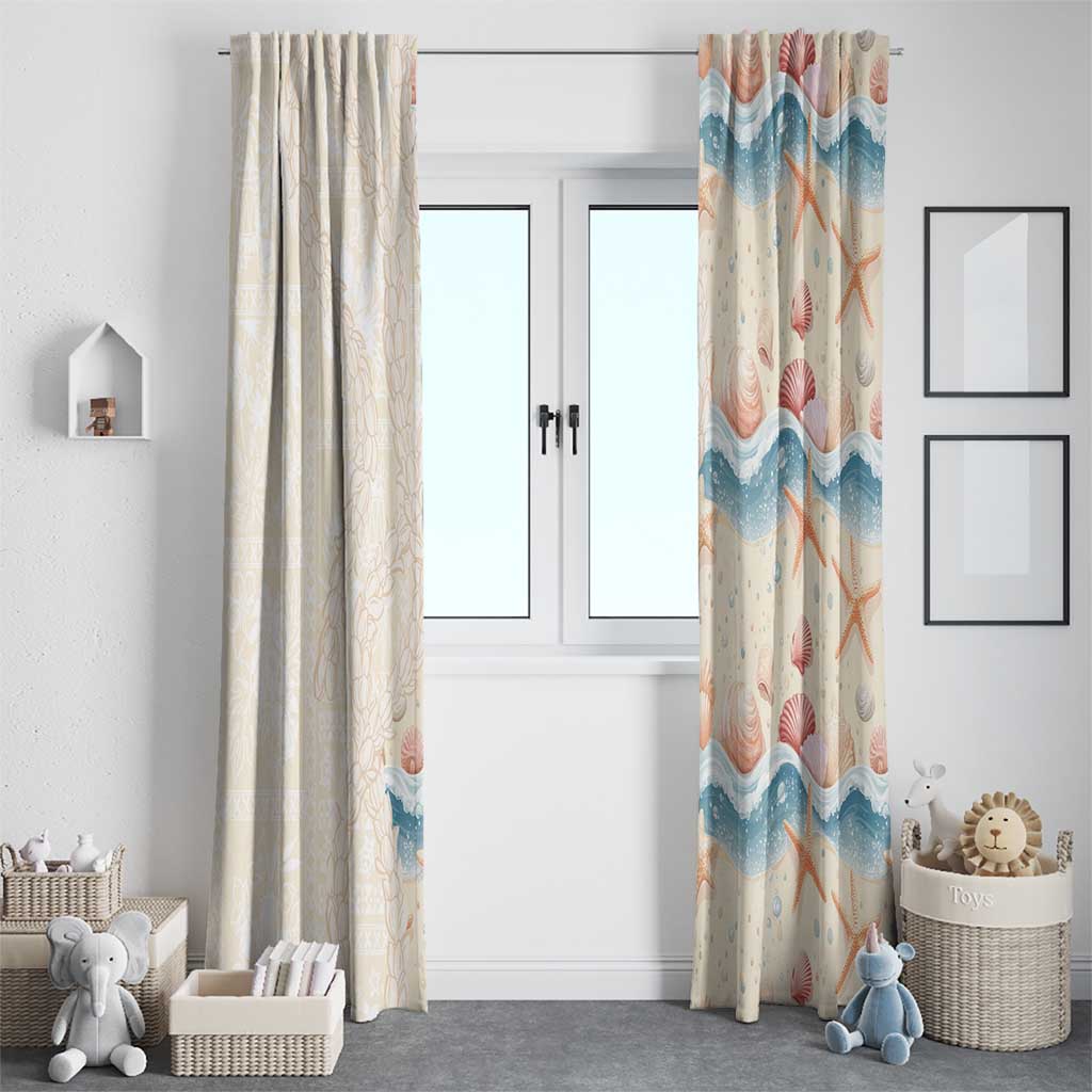 Beige Hawaii Lei Seashells Starfish Window Curtain Sandy Sylized - Polynesian Pride