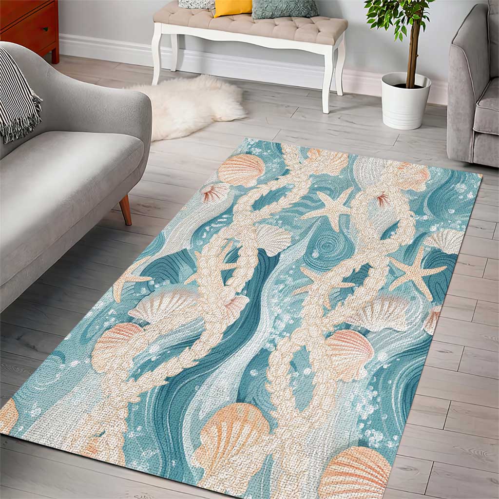 Hawaii Lei Seashells Starfish Area Rug Fresh Summer Vibe - Polynesian Pride