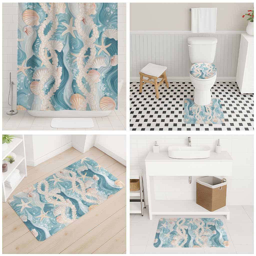 Hawaii Lei Seashells Starfish Bathroom Set Fresh Summer Vibe - Polynesian Pride