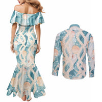 Hawaii Lei Seashells Starfish Couples Matching Mermaid Dress and Long Sleeve Button Shirt Fresh Summer Vibe - Polynesian Pride