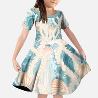 Hawaii Lei Seashells Starfish Family Matching Off The Shoulder Long Sleeve Dress and Hawaiian Shirt Fresh Summer Vibe - Polynesian Pride