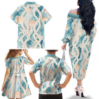 Hawaii Lei Seashells Starfish Family Matching Off The Shoulder Long Sleeve Dress and Hawaiian Shirt Fresh Summer Vibe - Polynesian Pride