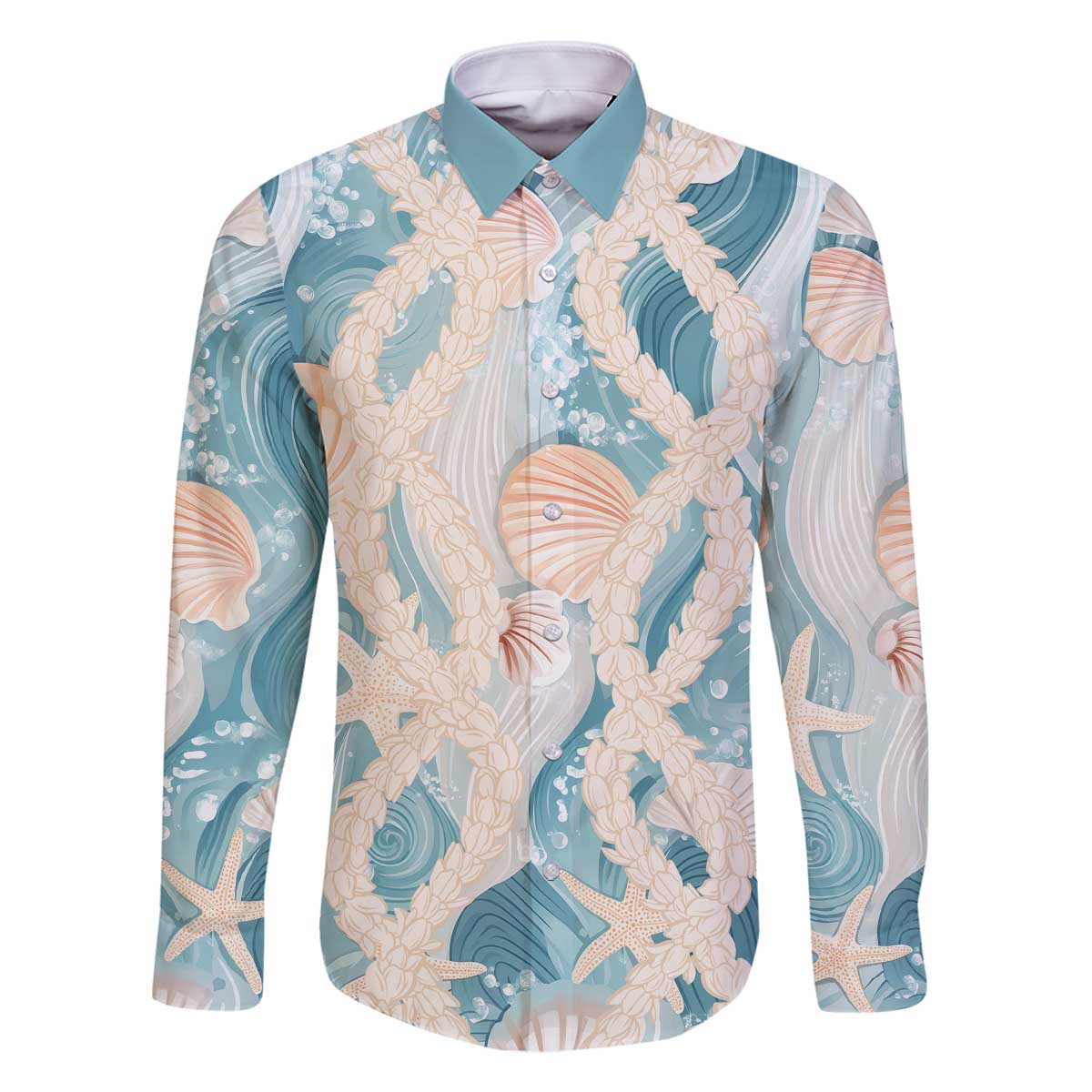 Hawaii Lei Seashells Starfish Family Matching Off The Shoulder Long Sleeve Dress and Hawaiian Shirt Fresh Summer Vibe - Polynesian Pride