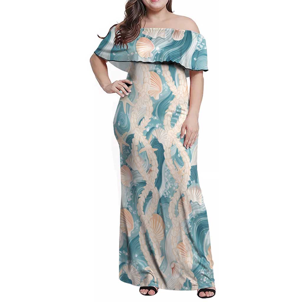 Hawaii Lei Seashells Starfish Family Matching Off Shoulder Maxi Dress and Hawaiian Shirt Fresh Summer Vibe - Polynesian Pride