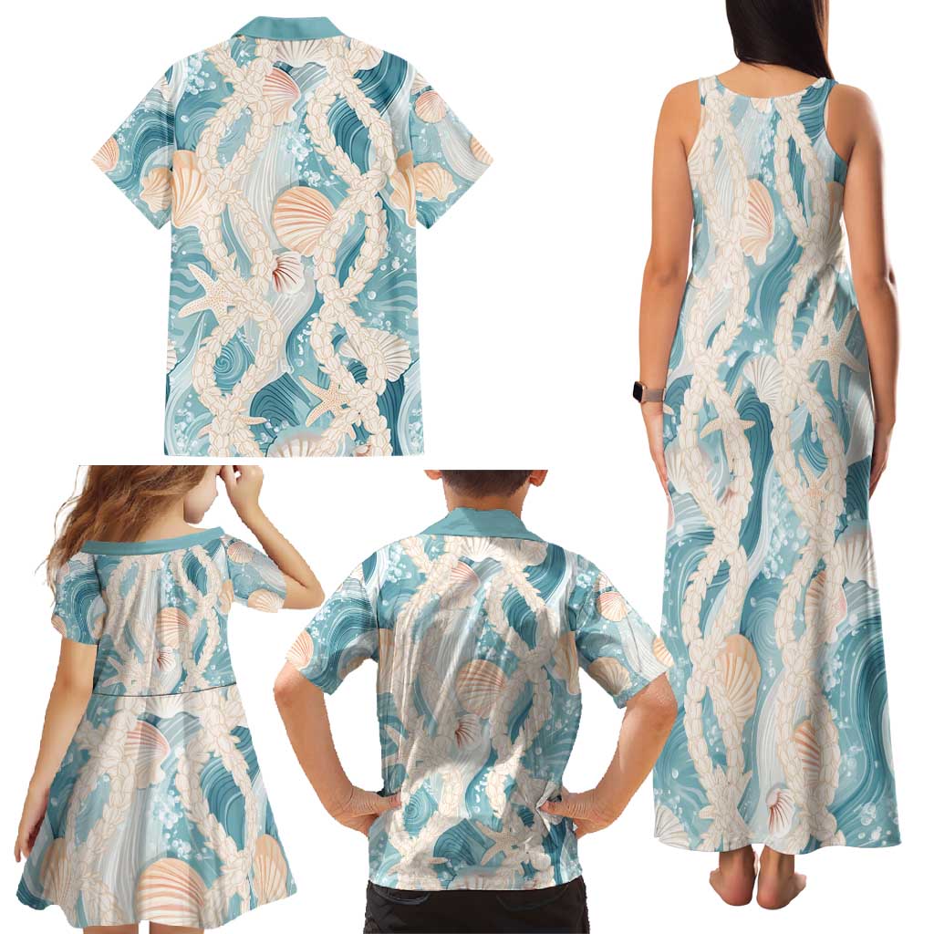Hawaii Lei Seashells Starfish Family Matching Tank Maxi Dress and Hawaiian Shirt Fresh Summer Vibe - Polynesian Pride