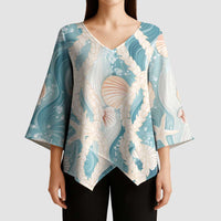 Hawaii Lei Seashells Starfish Kimono Sleeve Blouse Fresh Summer Vibe - Polynesian Pride