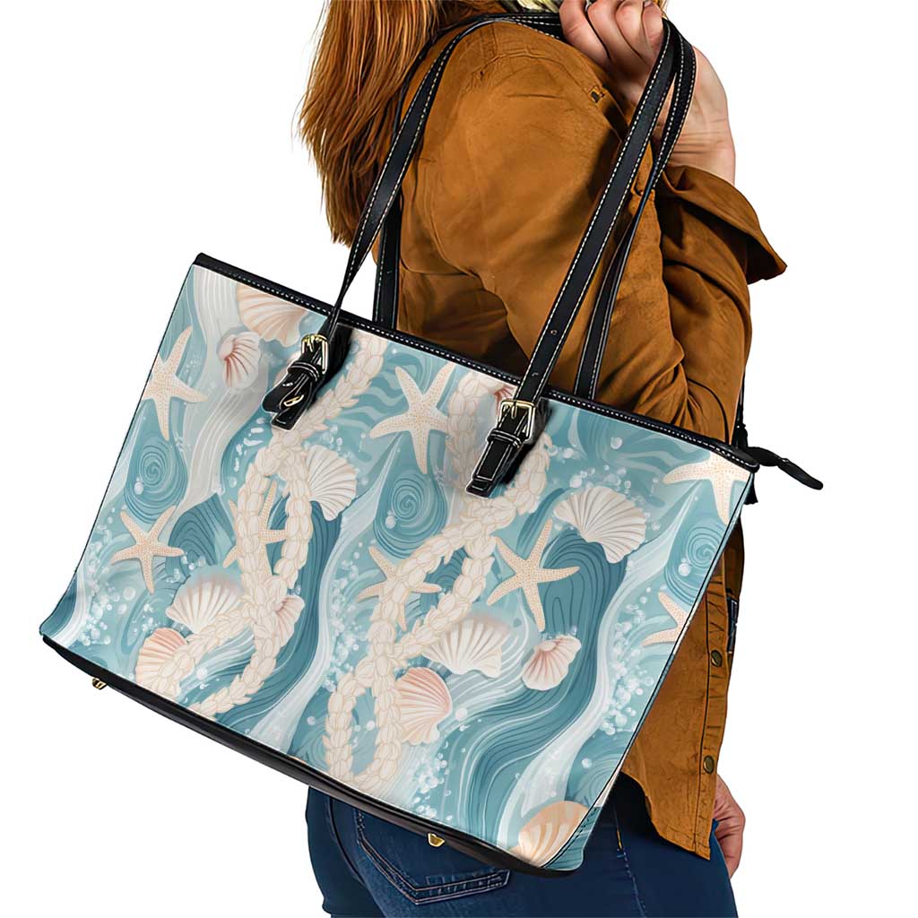 Hawaii Lei Seashells Starfish Leather Tote Bag Fresh Summer Vibe - Polynesian Pride