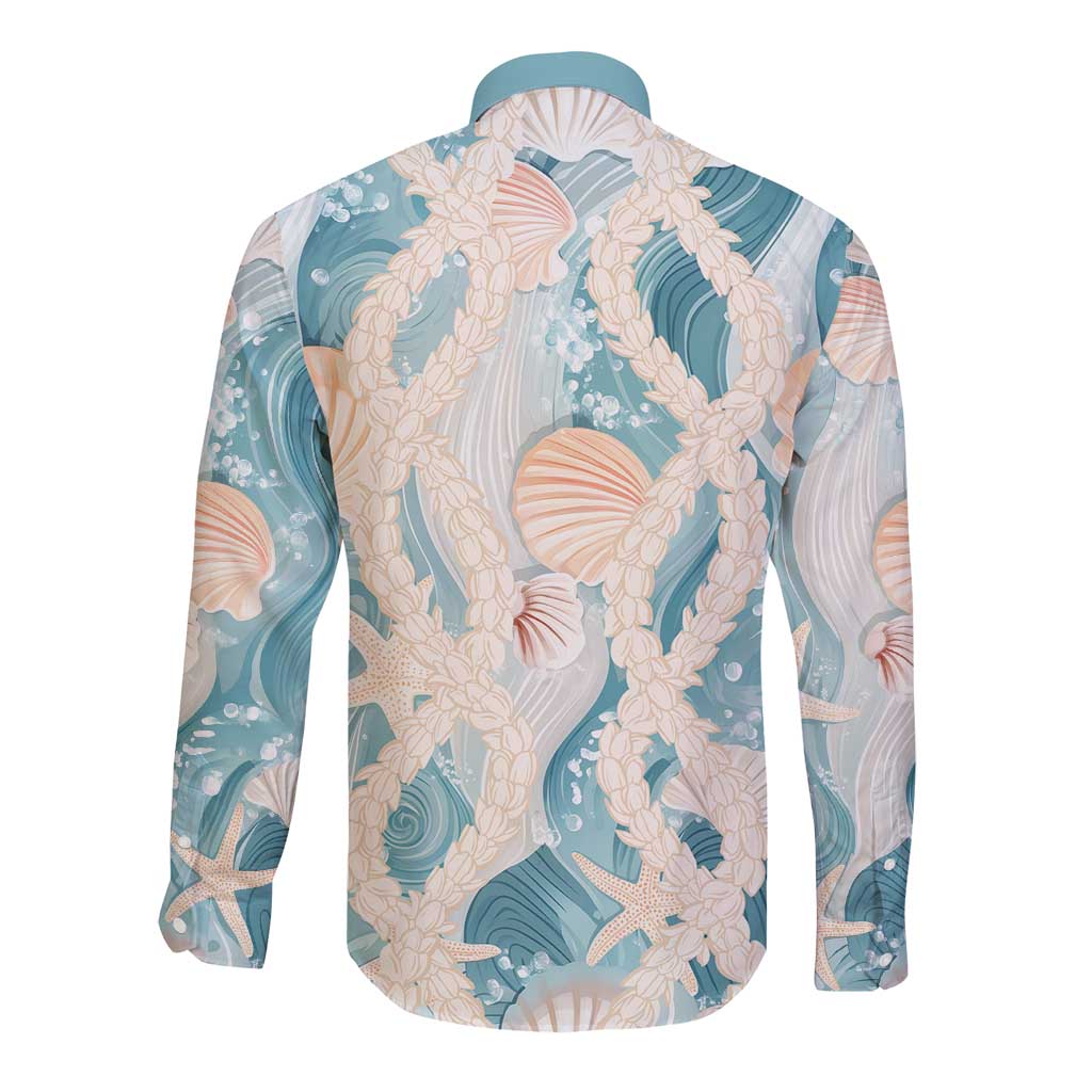 Hawaii Lei Seashells Starfish Long Sleeve Button Shirt Fresh Summer Vibe - Polynesian Pride