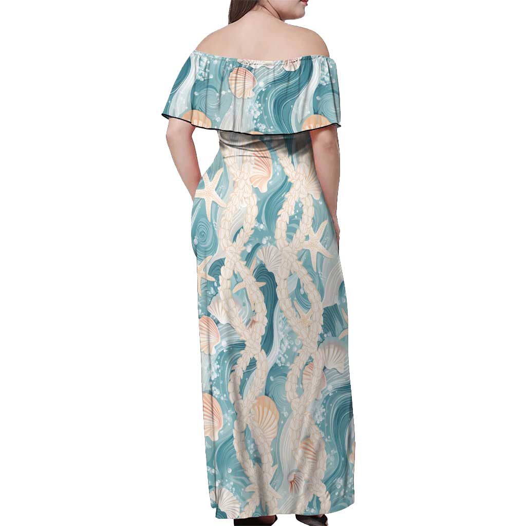 Hawaii Lei Seashells Starfish Off Shoulder Maxi Dress Fresh Summer Vibe - Polynesian Pride