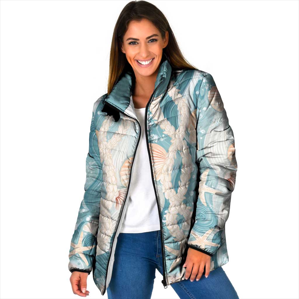 Hawaii Lei Seashells Starfish Padded Jacket Fresh Summer Vibe LT01 Women Blue - Polynesian Pride