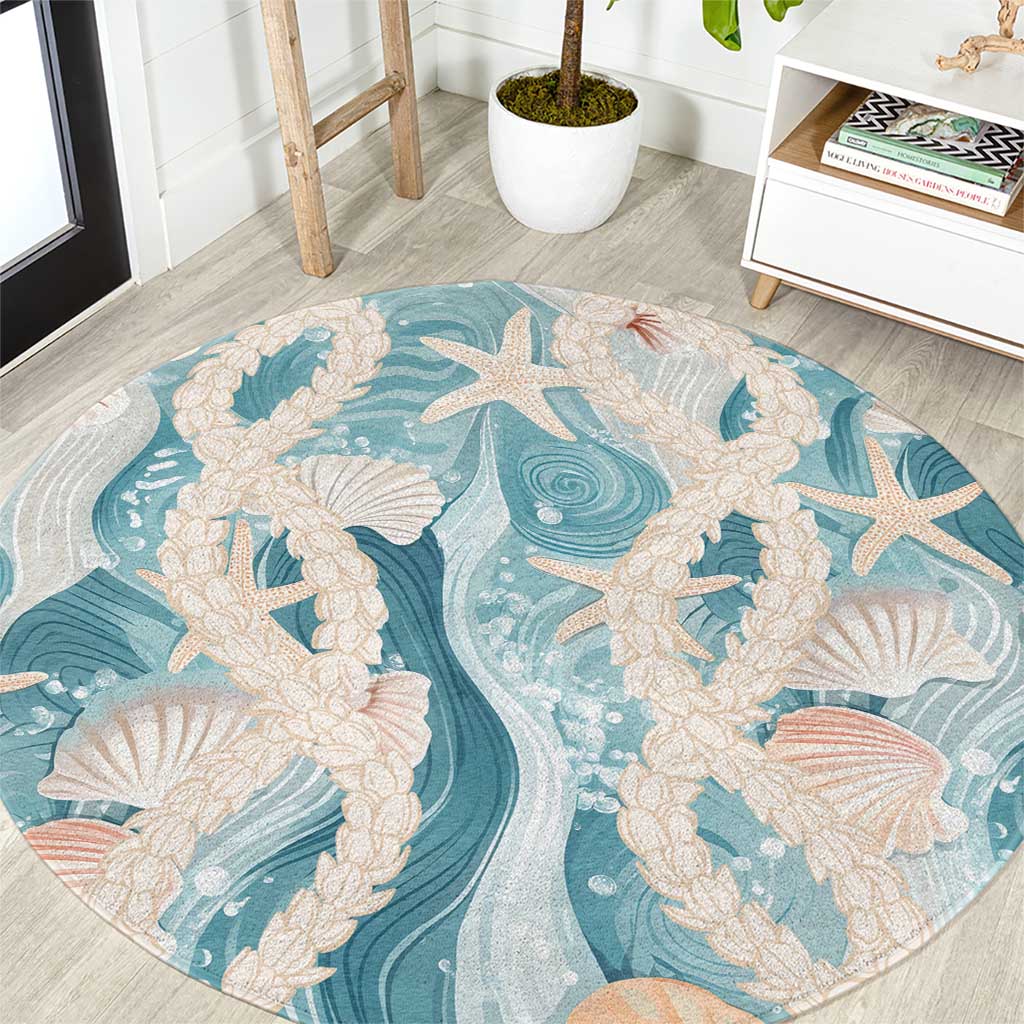 Hawaii Lei Seashells Starfish Round Carpet Fresh Summer Vibe - Polynesian Pride