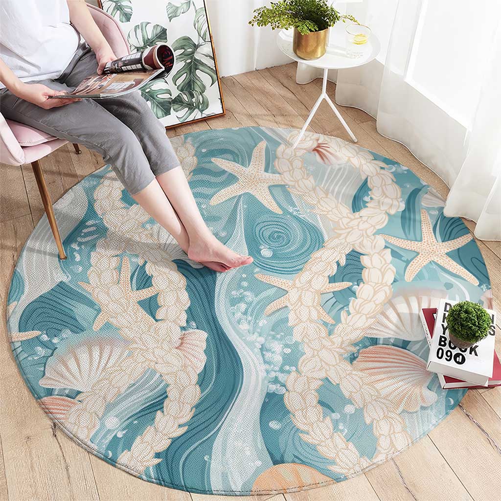 Hawaii Lei Seashells Starfish Round Carpet Fresh Summer Vibe - Polynesian Pride