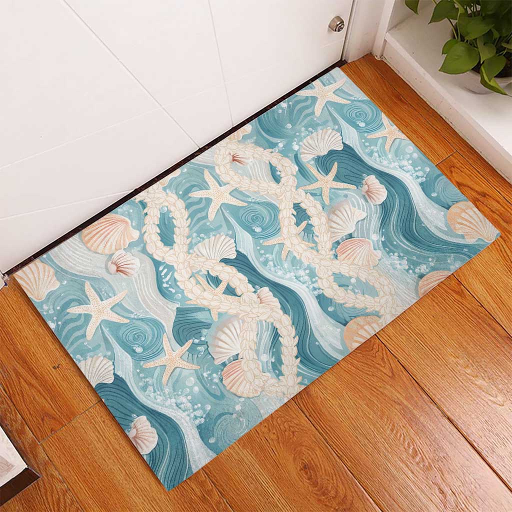 Hawaii Lei Seashells Starfish Rubber Doormat Fresh Summer Vibe - Polynesian Pride