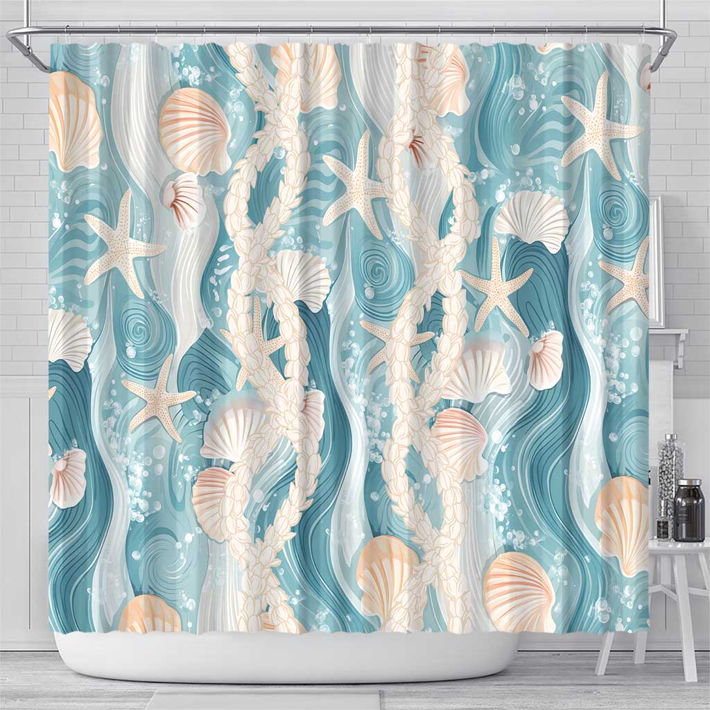 Hawaii Lei Seashells Starfish Shower Curtain Fresh Summer Vibe - Polynesian Pride