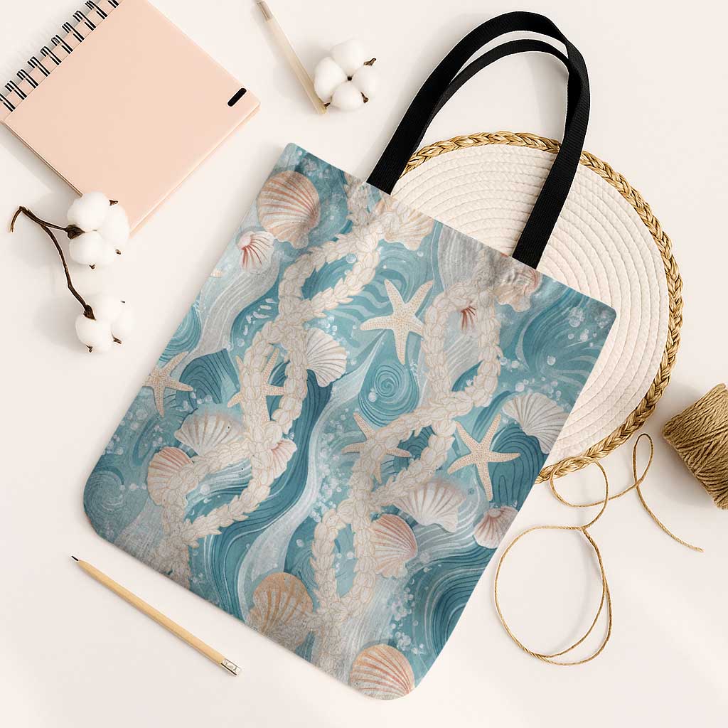 Hawaii Lei Seashells Starfish Tote Bag Fresh Summer Vibe LT01 Black Strap One Size Blue - Polynesian Pride