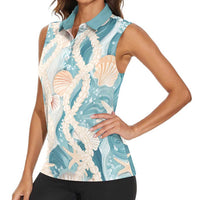Hawaii Lei Seashells Starfish Women Sleeveless Polo Shirt Fresh Summer Vibe - Polynesian Pride