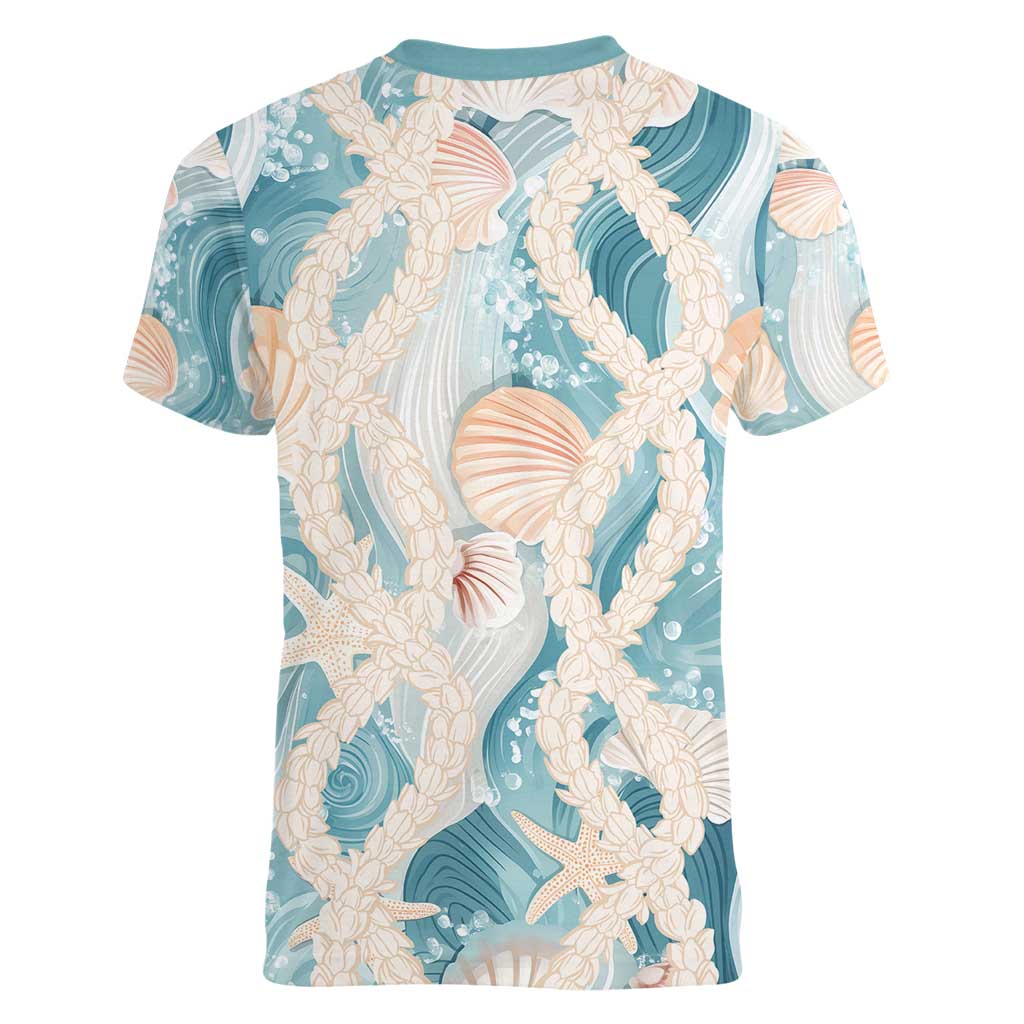 Hawaii Lei Seashells Starfish Women V-Neck T-Shirt Fresh Summer Vibe - Polynesian Pride