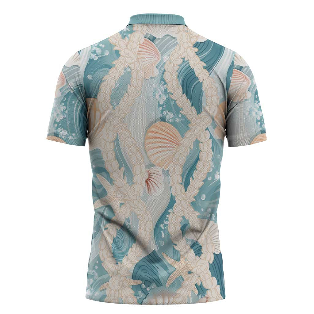 Hawaii Lei Seashells Starfish Zipper Polo Shirt Fresh Summer Vibe - Polynesian Pride