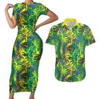 Hawaii Summer Tropical Leaves Couples Matching Short Sleeve Bodycon Dress and Hawaiian Shirt - Polynesian Pride