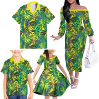 Hawaii Summer Tropical Leaves Family Matching Off The Shoulder Long Sleeve Dress and Hawaiian Shirt - Polynesian Pride