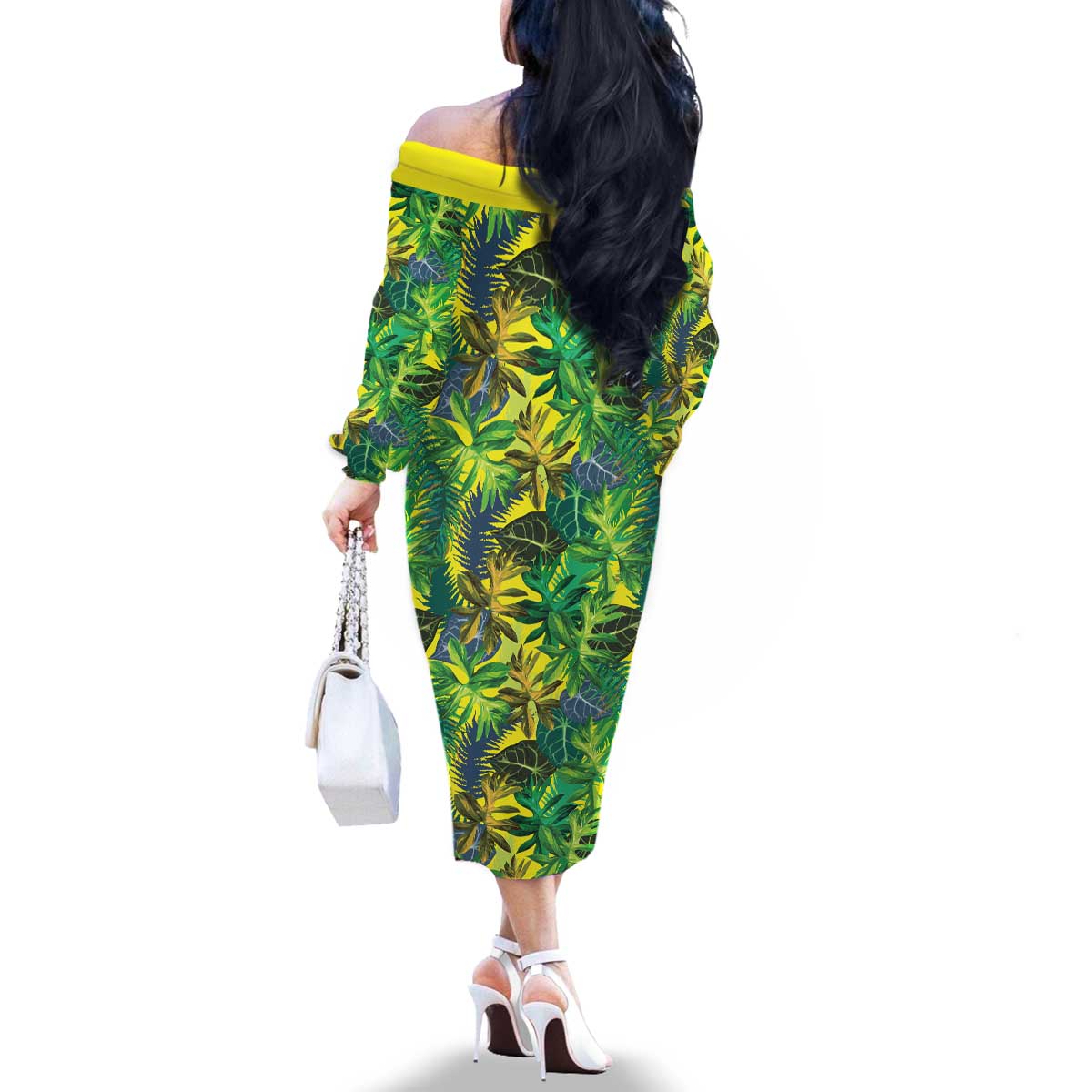 Hawaii Summer Tropical Leaves Family Matching Off The Shoulder Long Sleeve Dress and Hawaiian Shirt - Polynesian Pride