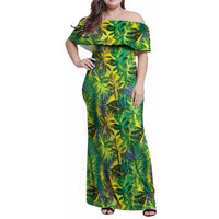 Hawaii Summer Tropical Leaves Family Matching Off Shoulder Maxi Dress and Hawaiian Shirt - Polynesian Pride
