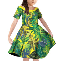 Hawaii Summer Tropical Leaves Family Matching Off Shoulder Short Dress and Hawaiian Shirt - Polynesian Pride