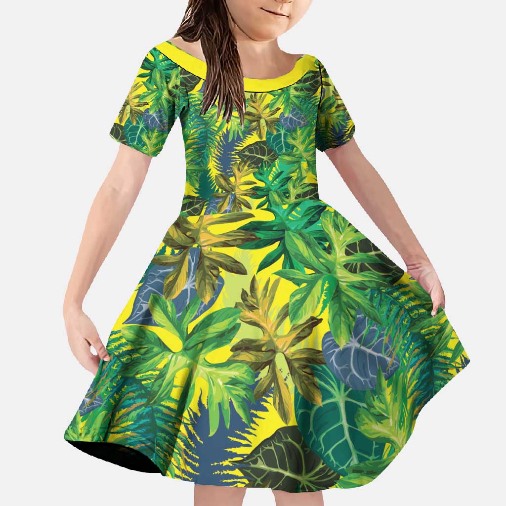 Hawaii Summer Tropical Leaves Family Matching Short Sleeve Bodycon Dress and Hawaiian Shirt - Polynesian Pride