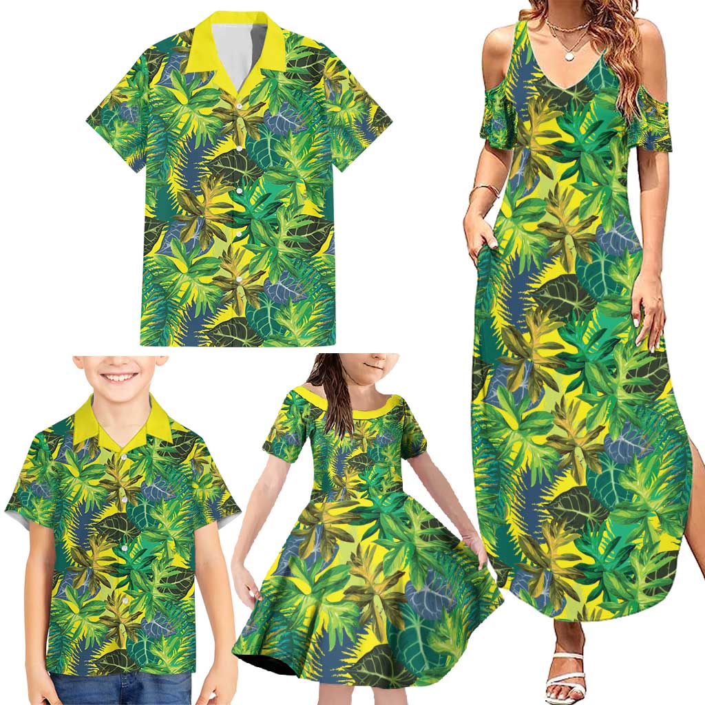 Hawaii Summer Tropical Leaves Family Matching Summer Maxi Dress and Hawaiian Shirt - Polynesian Pride