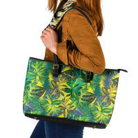 Hawaii Summer Tropical Leaves Leather Tote Bag - Polynesian Pride