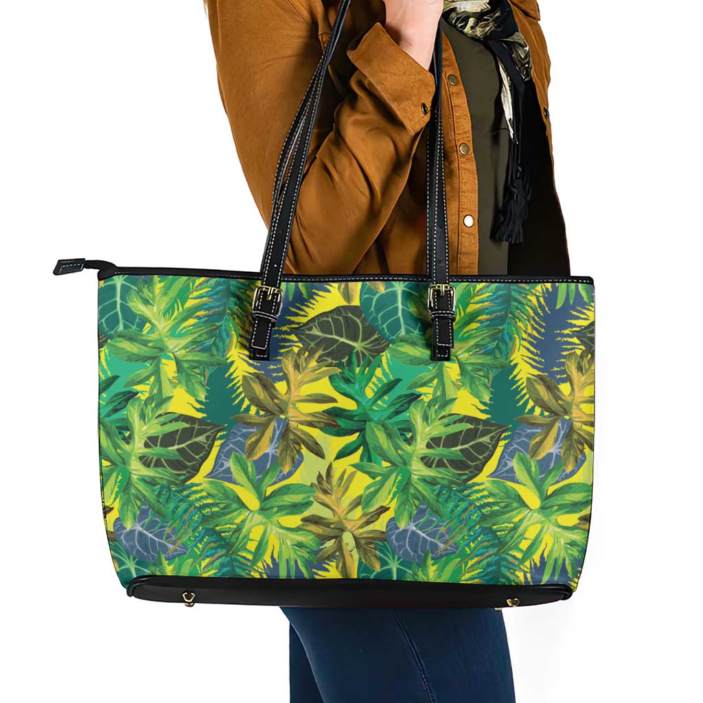 Hawaii Summer Tropical Leaves Leather Tote Bag - Polynesian Pride