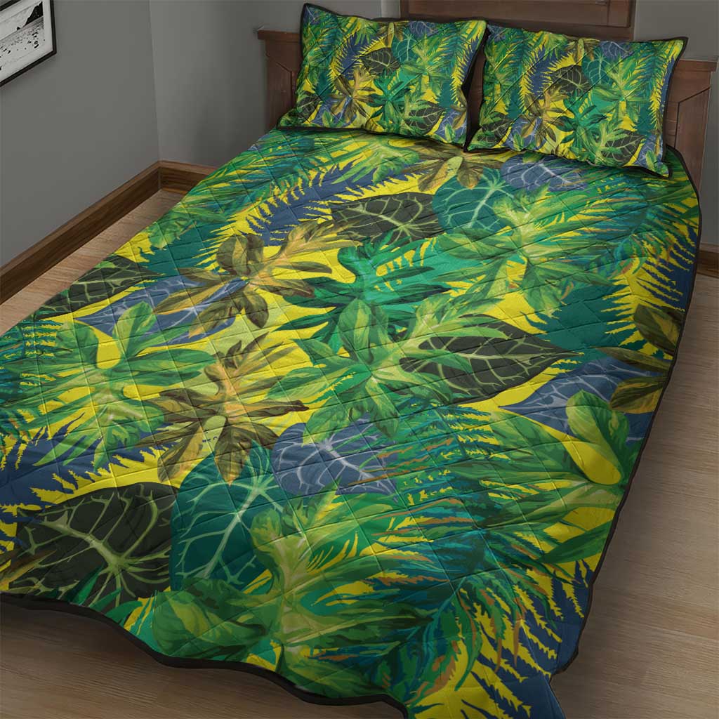 Hawaii Summer Tropical Leaves Quilt Bed Set - Polynesian Pride