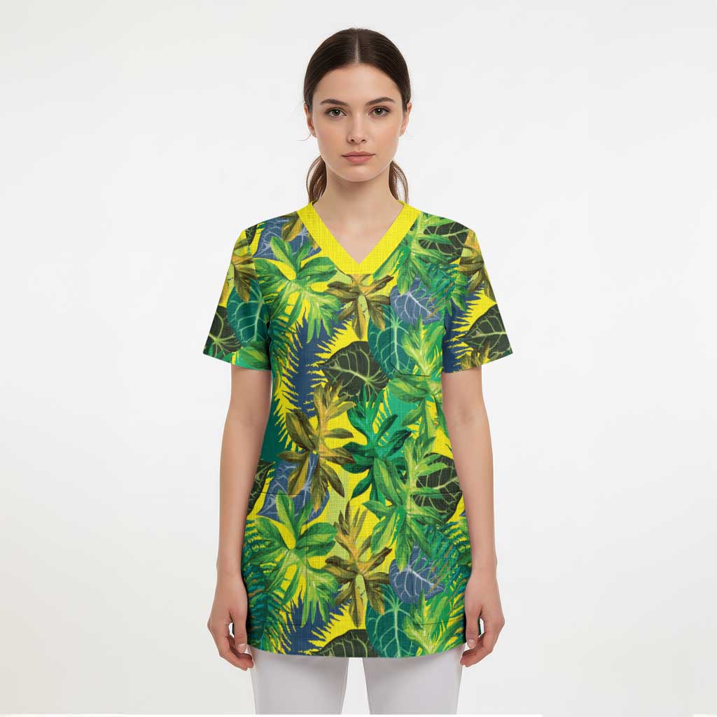Hawaii Summer Tropical Leaves Scrub Top - Polynesian Pride