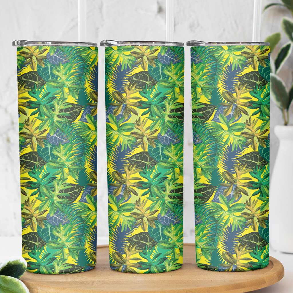 Hawaii Summer Tropical Leaves Skinny Tumbler - Polynesian Pride