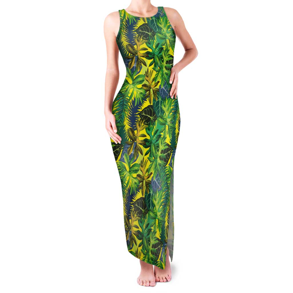 Hawaii Summer Tropical Leaves Tank Maxi Dress - Polynesian Pride