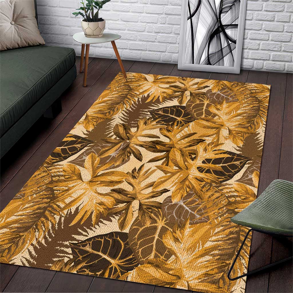 Hawaii Gold Tropical Leaves Area Rug - Polynesian Pride